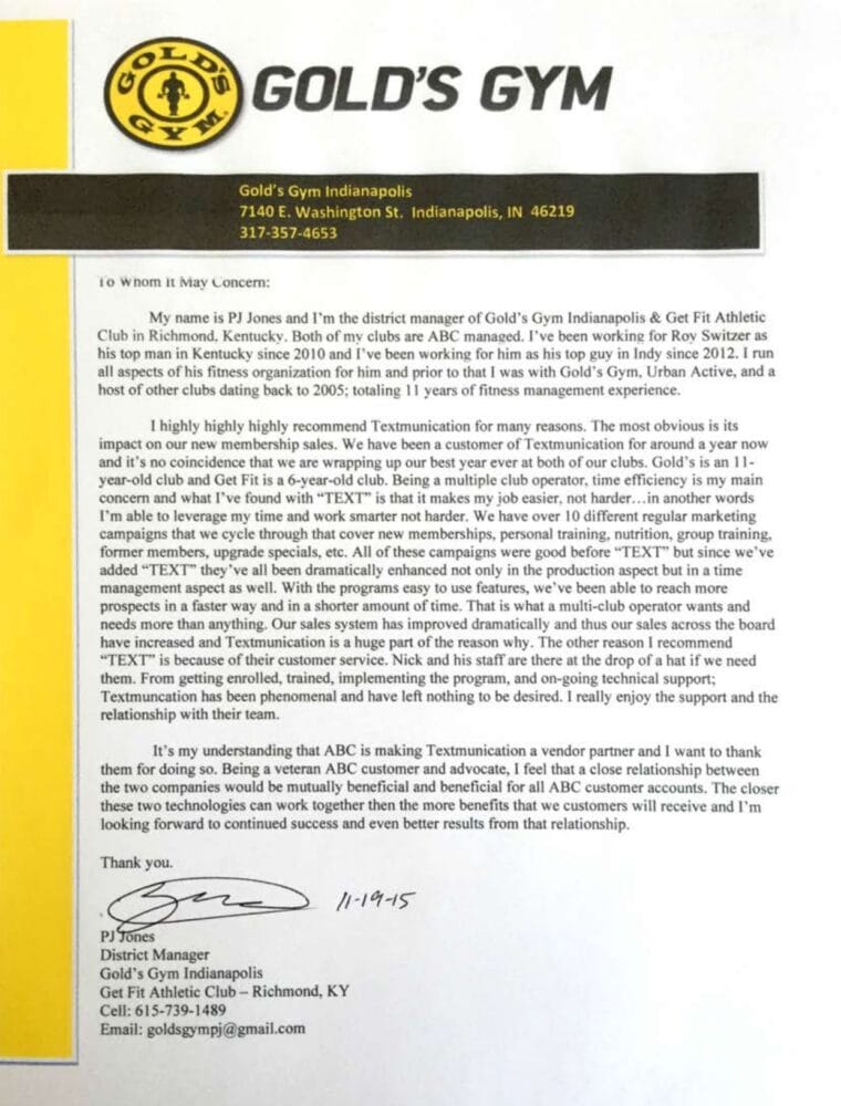 Golds Gym Indy Endorsement Letter 2 Page 0001