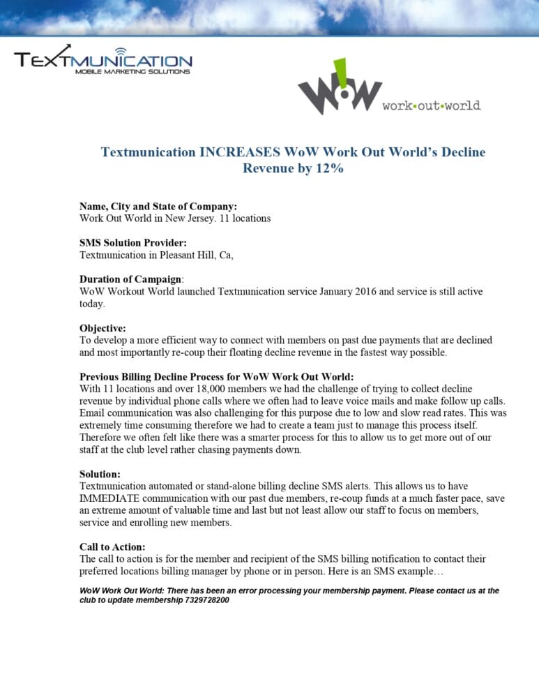 WoW Work Out World SMS Case Study Testimonial Page 0001